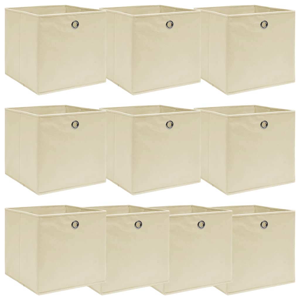 Oppbevaringsbokser 10 stk kremhvit 32x32x32 cm stoff
