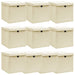 Oppbevaringsbokser med lokk 10 stk kremhvit 32x32x32 cm stoff