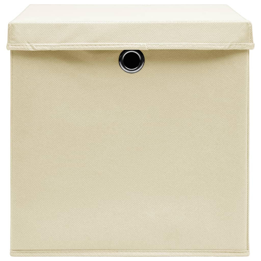 Oppbevaringsbokser med lokk 10 stk kremhvit 32x32x32 cm stoff