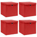 Oppbevaringsbokser med lokk 4 stk rød 32x32x32 cm stoff