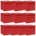 Oppbevaringsbokser med lokk 10 stk rød 32x32x32 cm stoff