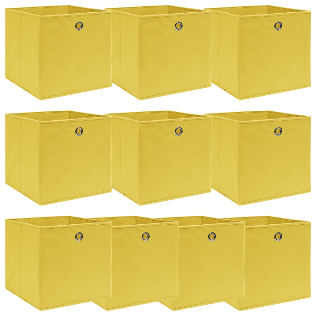 Oppbevaringsbokser 10 stk gul 32x32x32 cm stoff