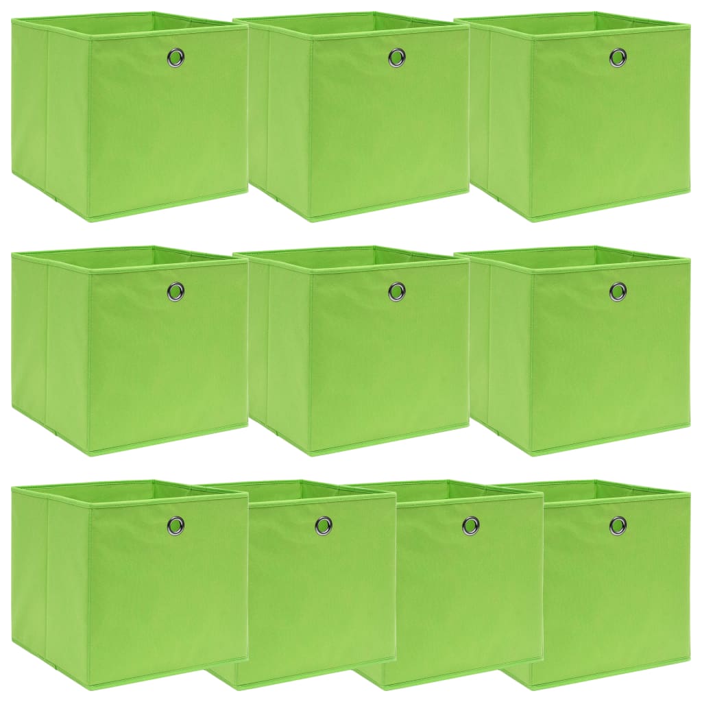 Oppbevaringsbokser 10 stk grønn 32x32x32 cm stoff