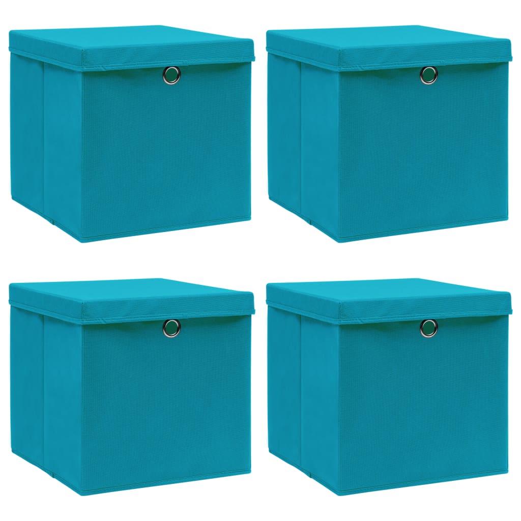 Oppbevaringsbokser med lokk 4 stk babyblå 32x32x32 cm stoff