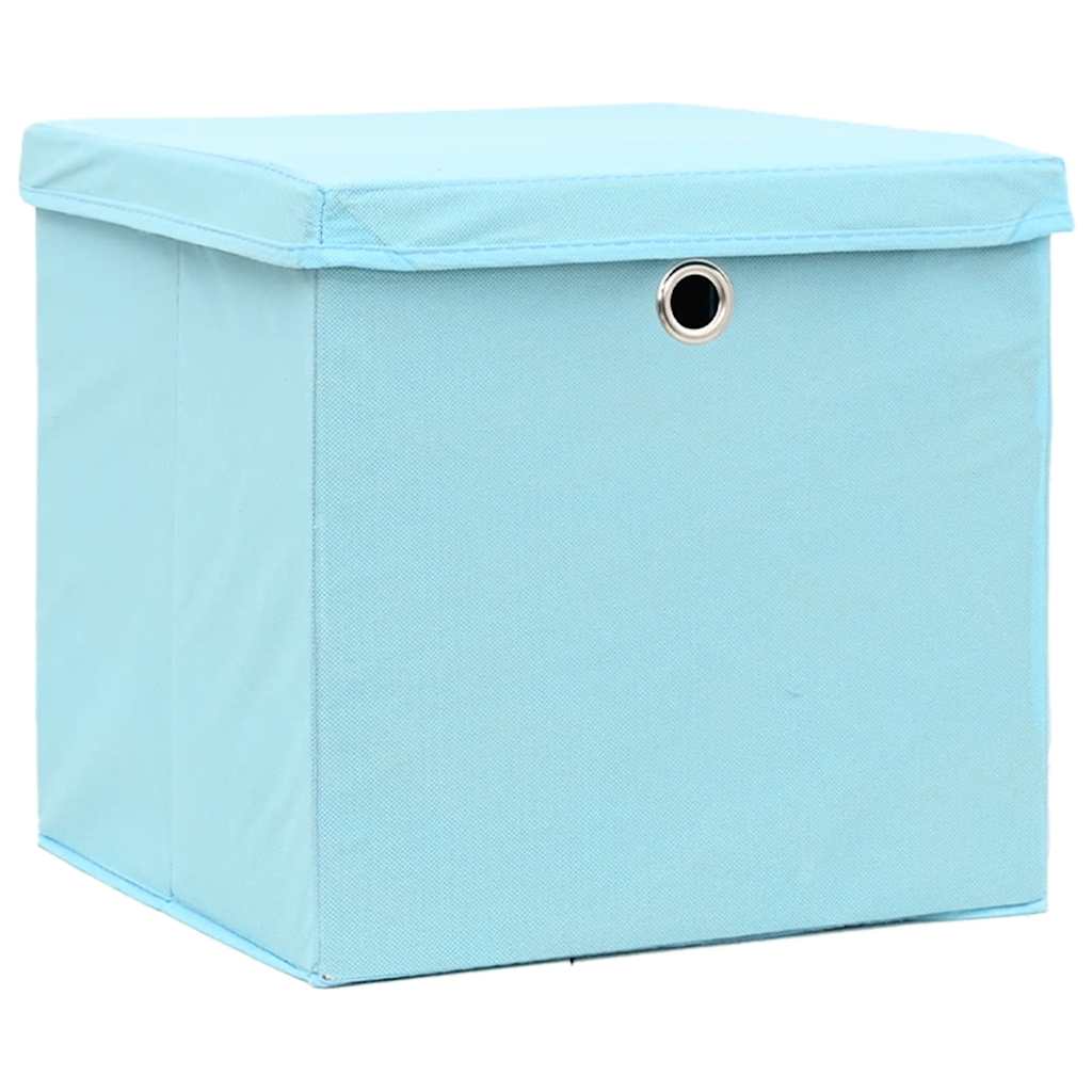 Oppbevaringsbokser med lokk 4 stk babyblå 32x32x32 cm stoff