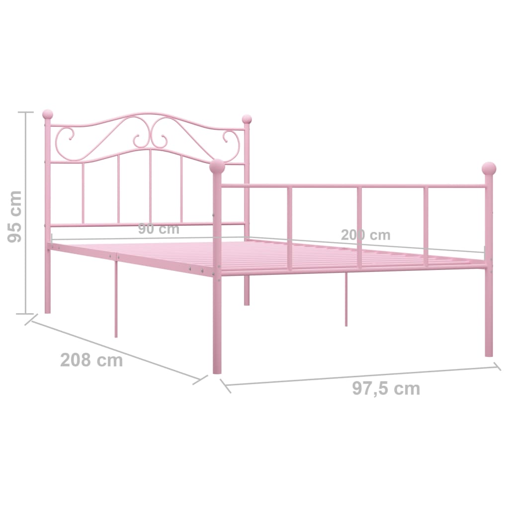 Sengeramme rosa metall 90x200 cm