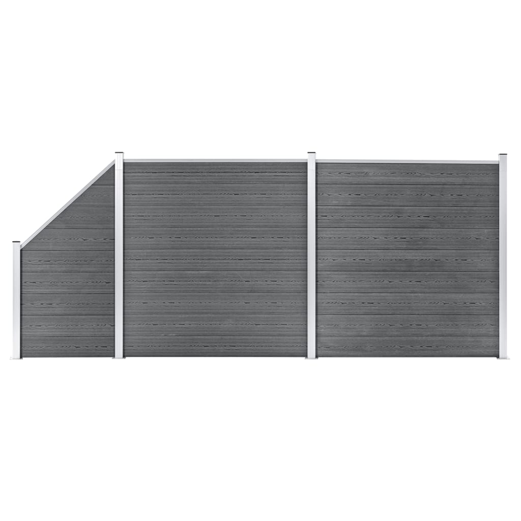 Gjerdesett WPC 2 firkantet + 1 slisset 446x186 cm grå