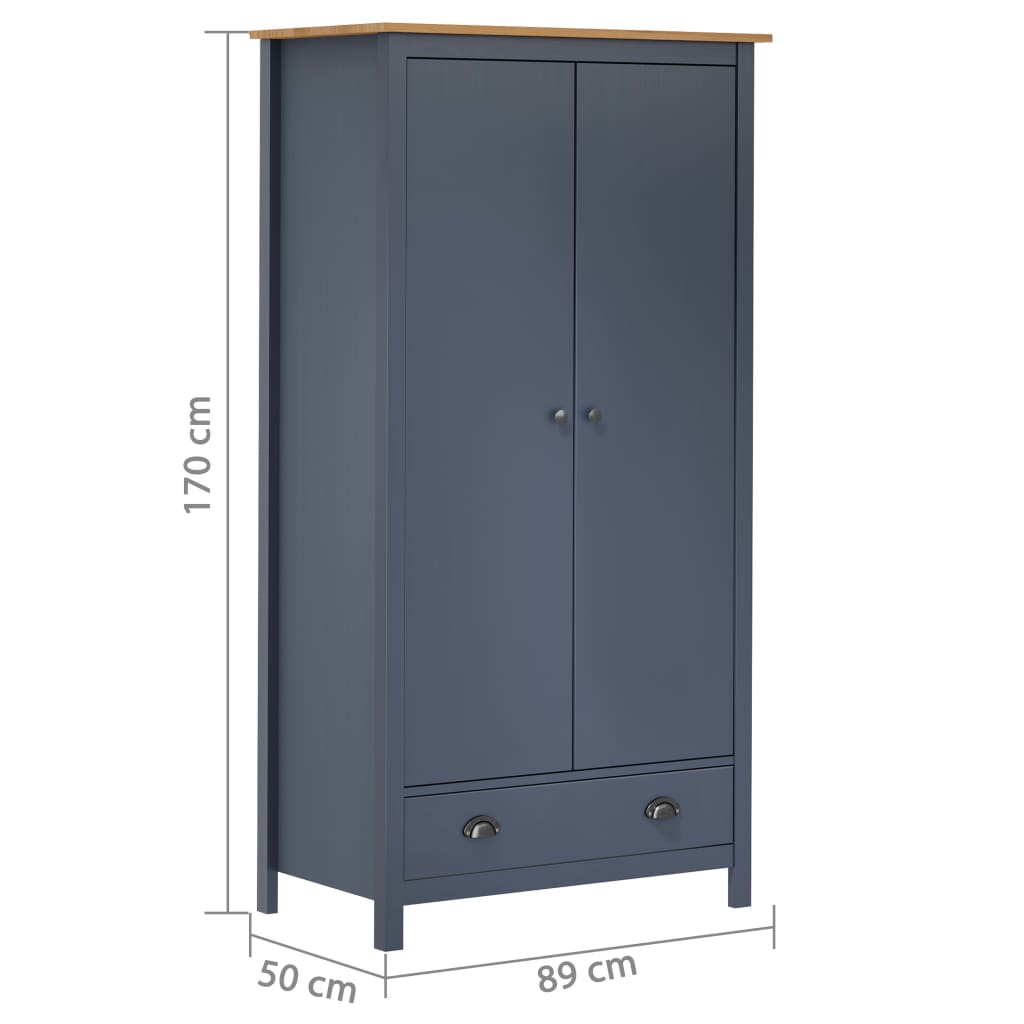 Garderobeskap 2 dører Hill grå 89x50x170 cm heltre furu