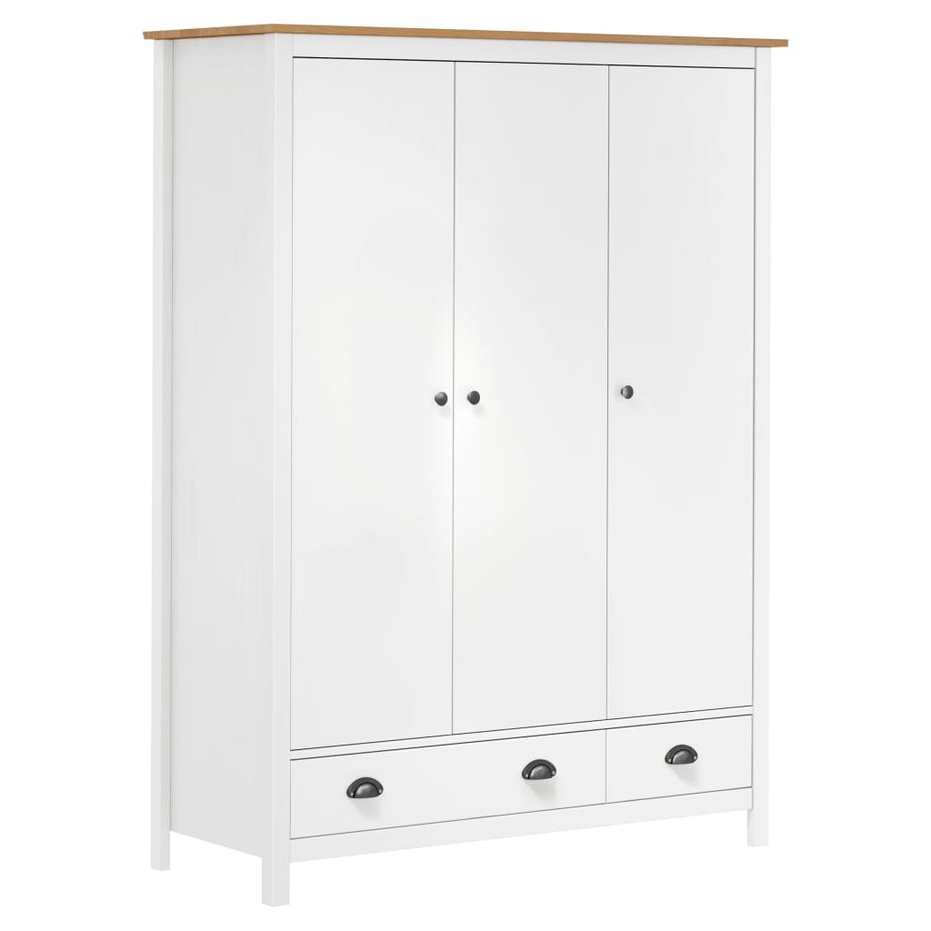 Garderobeskap 3 dører Hill hvit 127x50x170 cm heltre furu