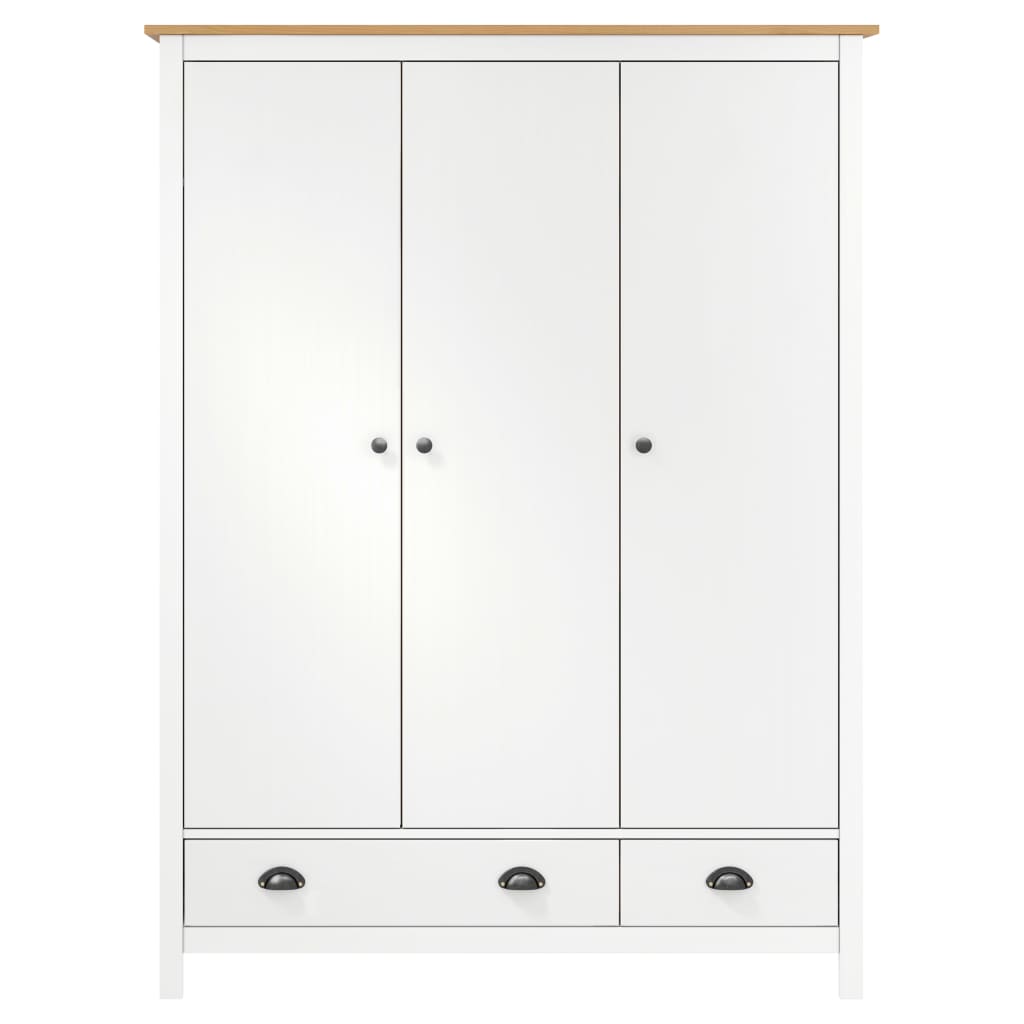 Garderobeskap 3 dører Hill hvit 127x50x170 cm heltre furu