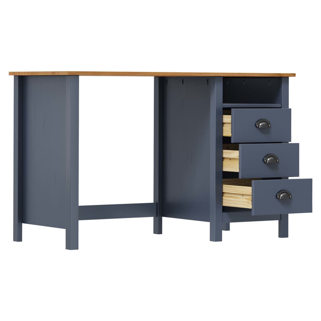 Skrivebord Hill med 3 skuffer grå 120x50x74cm heltre furu