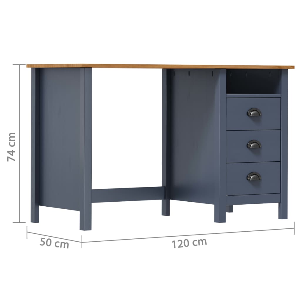 Skrivebord Hill med 3 skuffer grå 120x50x74cm heltre furu