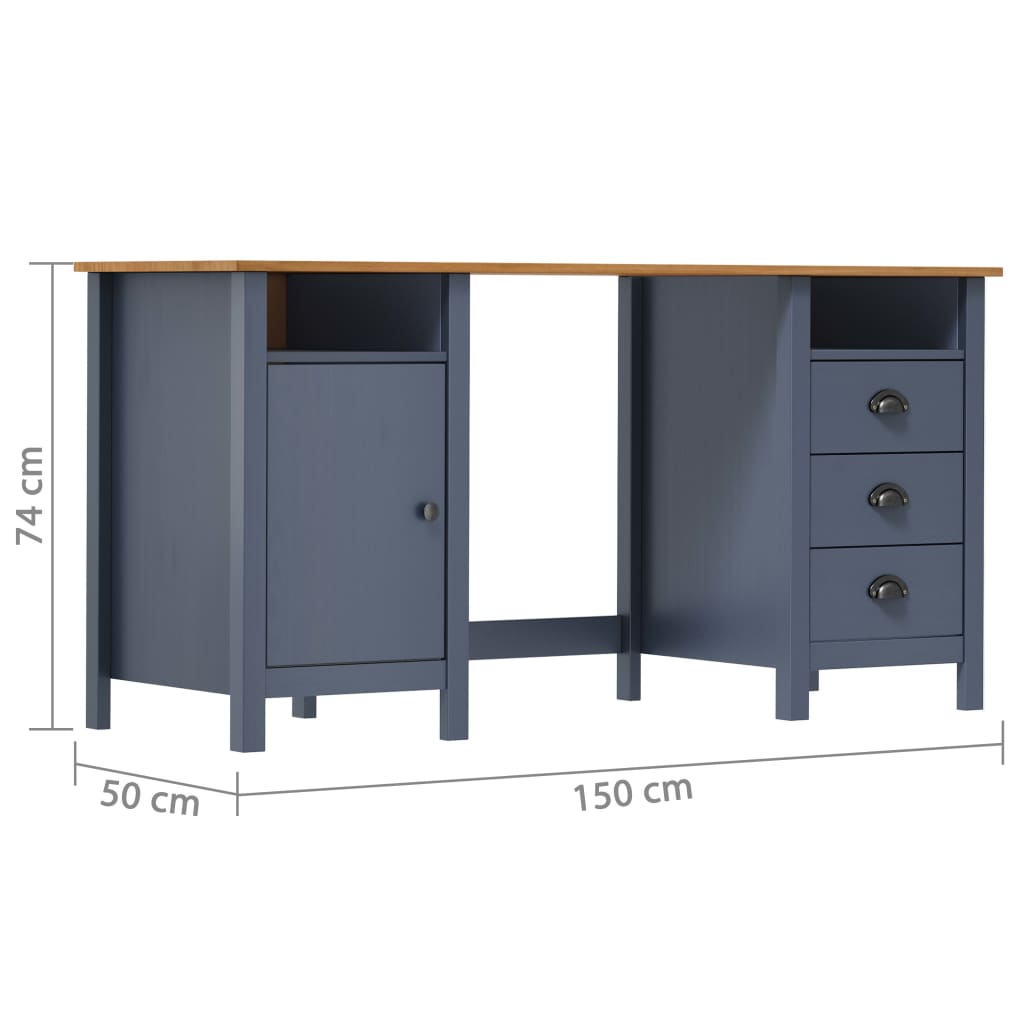 Skrivebord Hill grå 150x50x74 cm heltre furu vidaXL