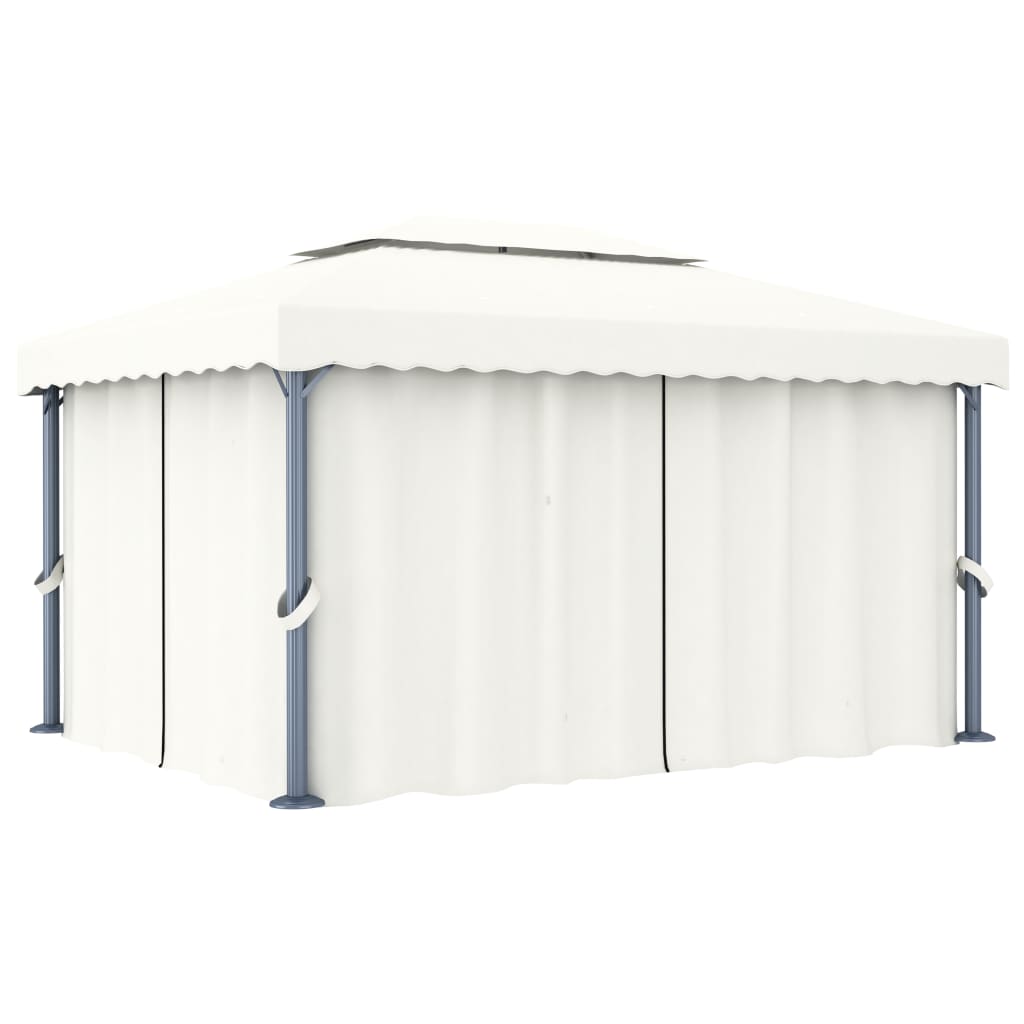 Paviljong med gardin 4x3 m kremhvit aluminium