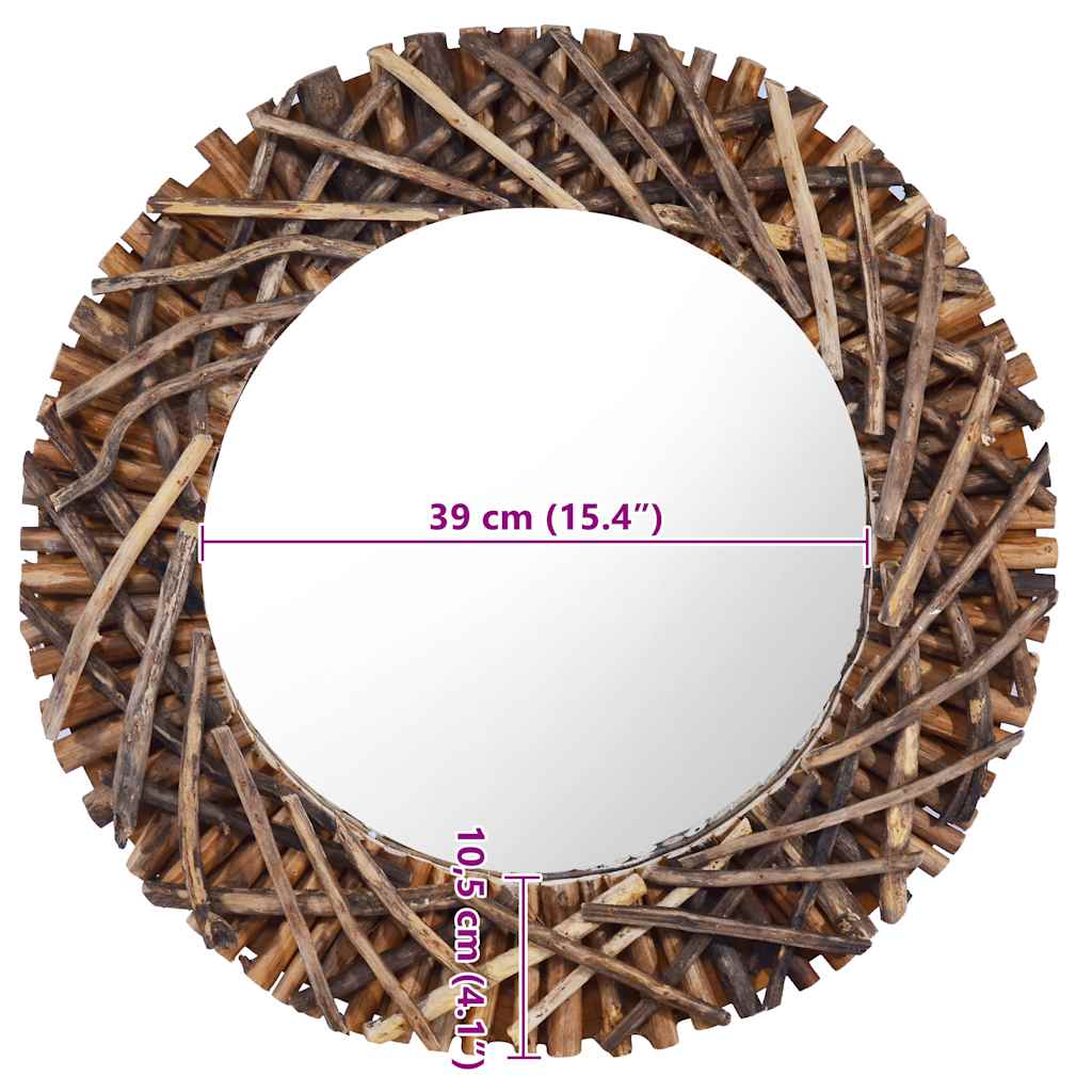 Veggspeil 60 cm teak rund