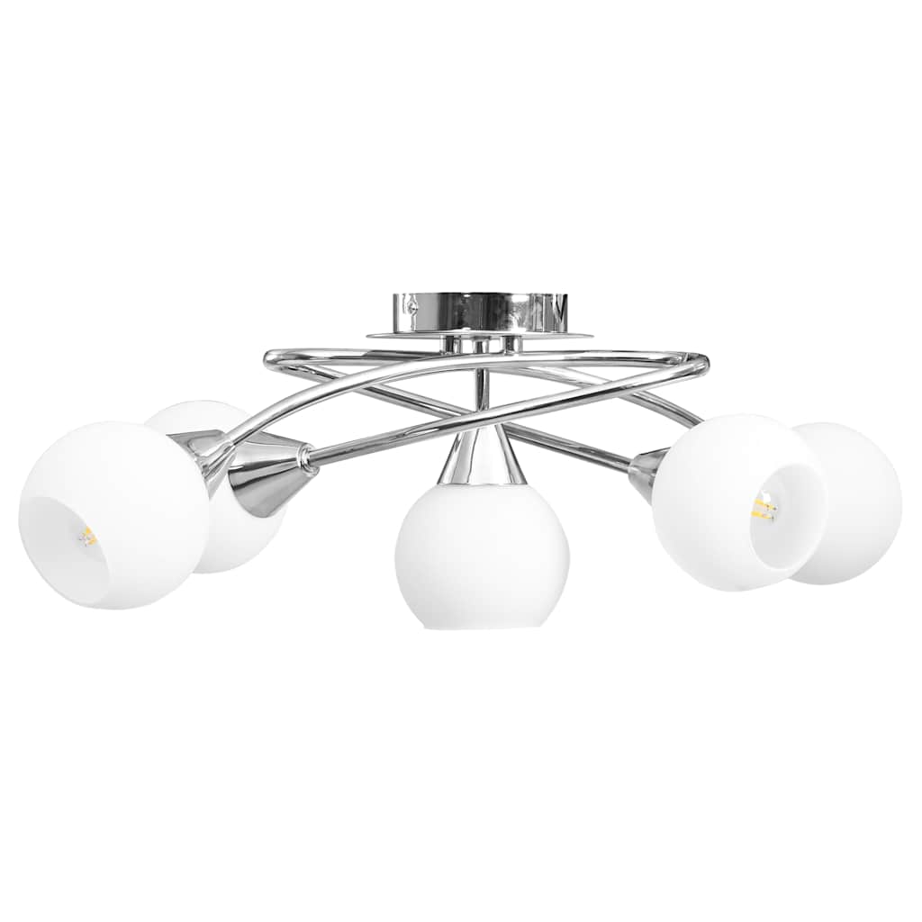 Taklampe keramikkskjermer for 5 E14 lyspærer hvit kule
