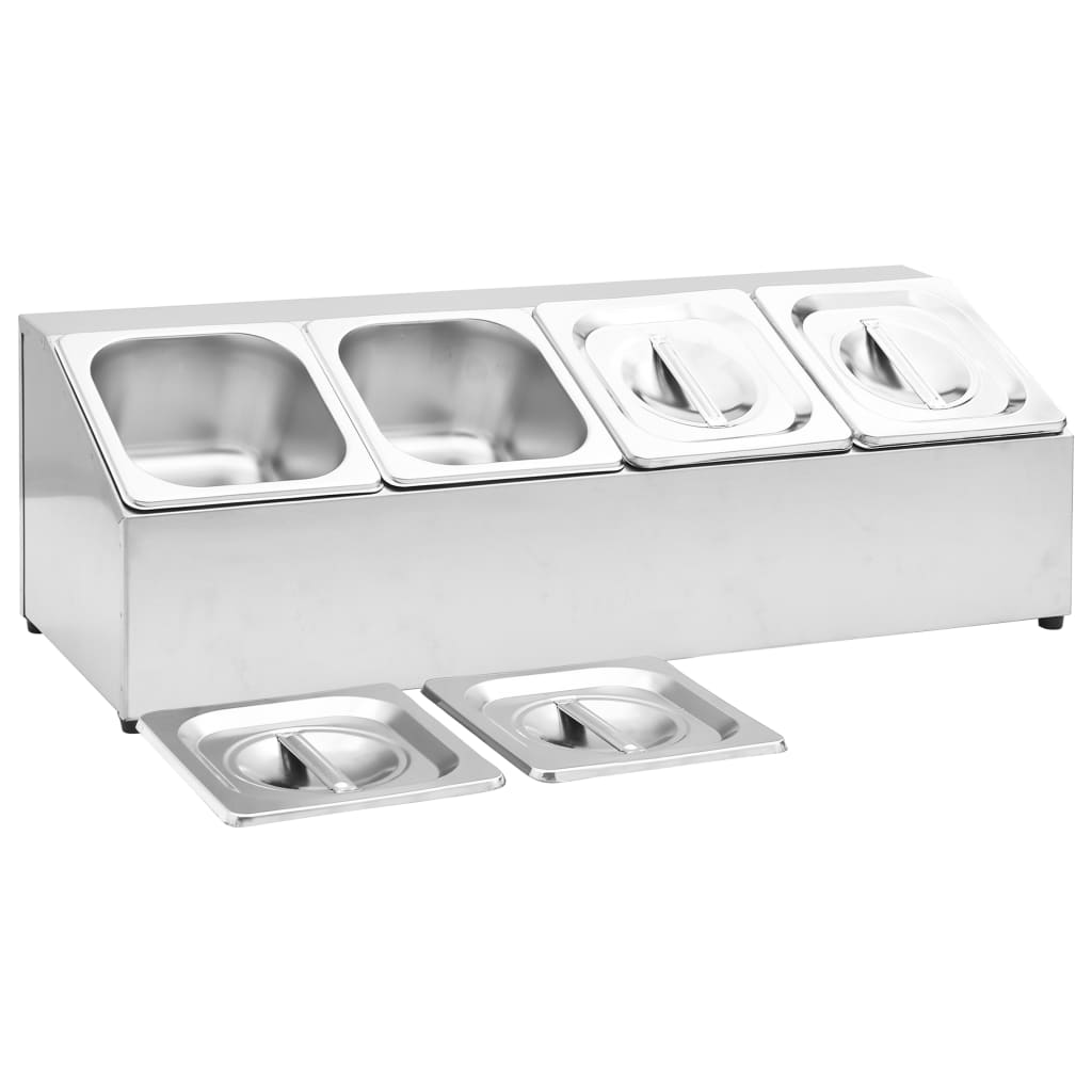 GN-beholder med 4 GN 1/6 beholdere rustfritt stål