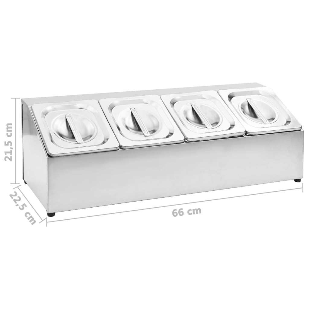 GN-beholder med 4 GN 1/6 beholdere rustfritt stål