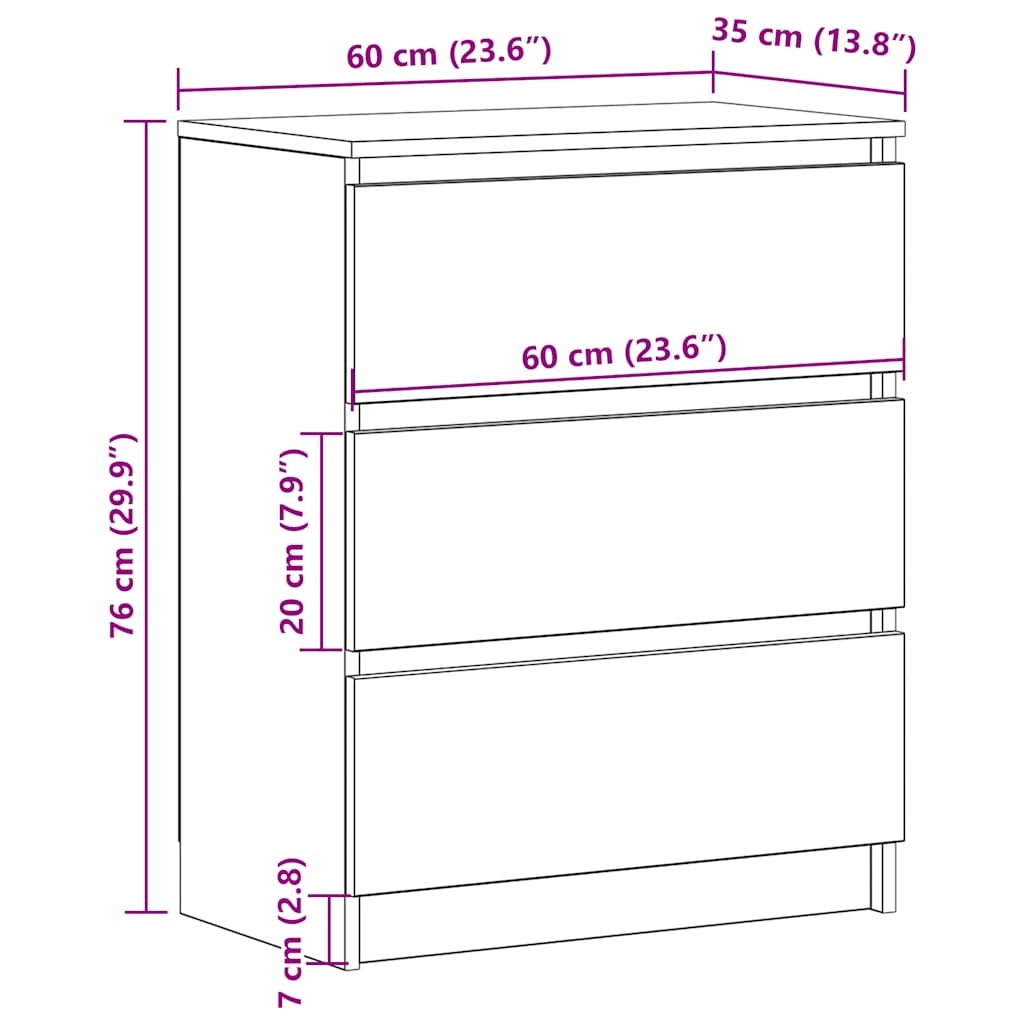 Skjenk svart 60x35x76 cm konstruert tre vidaXL