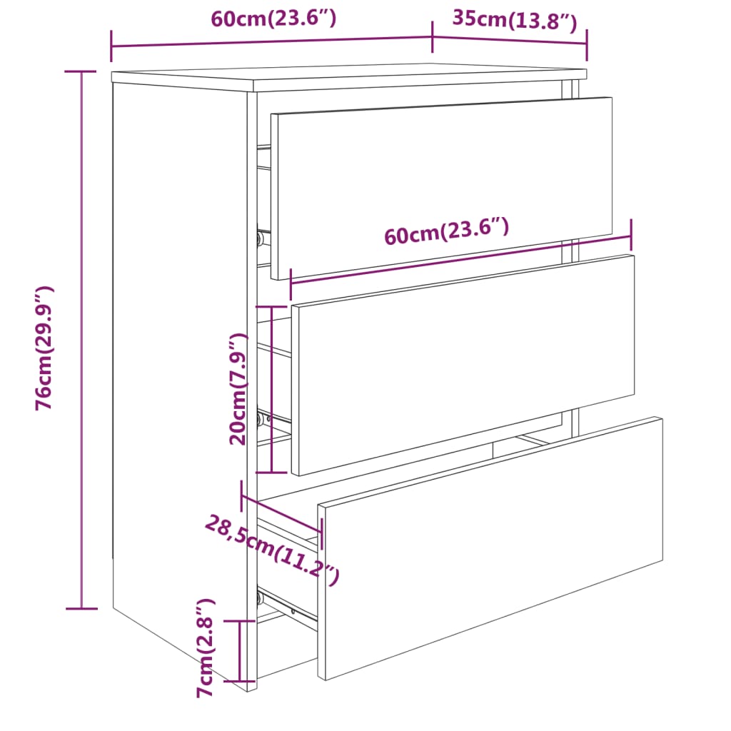 Skjenk sonoma eik 60x35x76 cm konstruert tre vidaXL