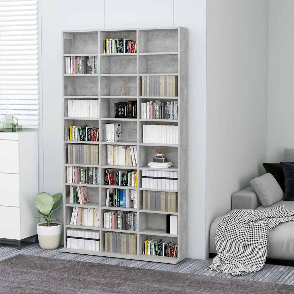 CD-hylle betonggrå 102x16x177,5 cm konstruert tre