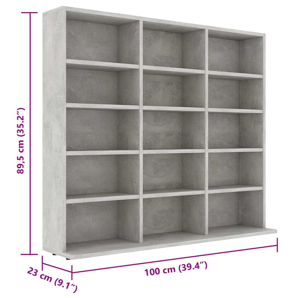 CD-hylle betonggrå 100x23x89,5 cm konstruert tre