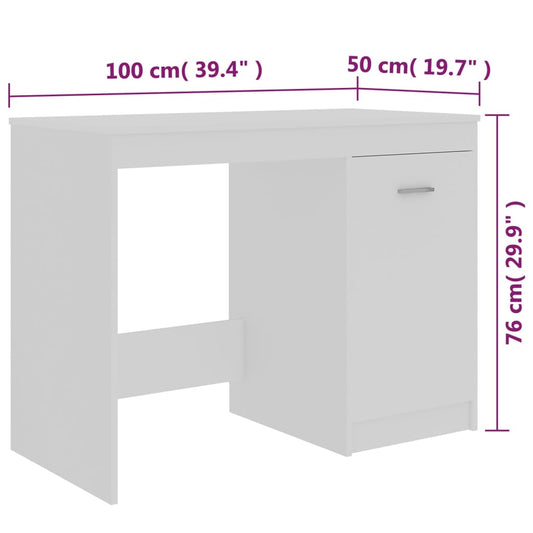 Skrivebord hvit 100x50x76 cm konstruert tre