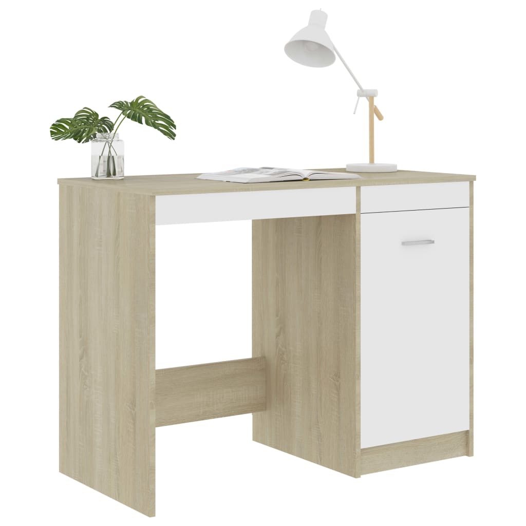 Skrivebord hvit og sonoma eik 100x50x76 cm sponplate