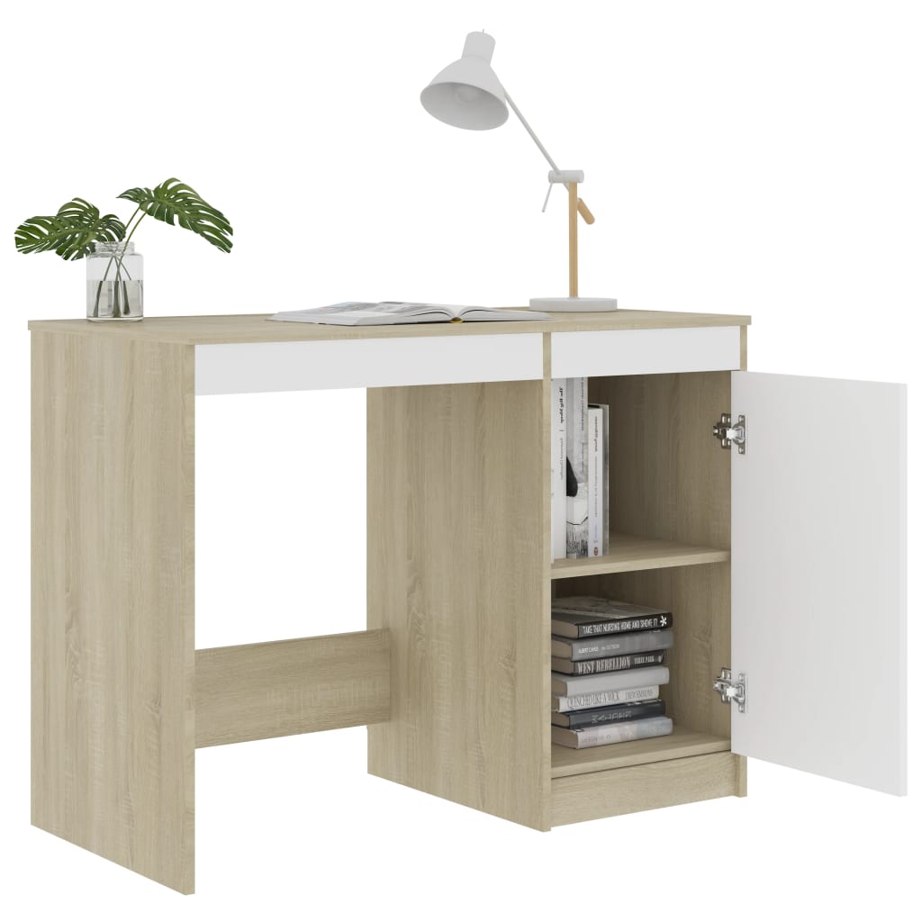 Skrivebord hvit og sonoma eik 100x50x76 cm sponplate