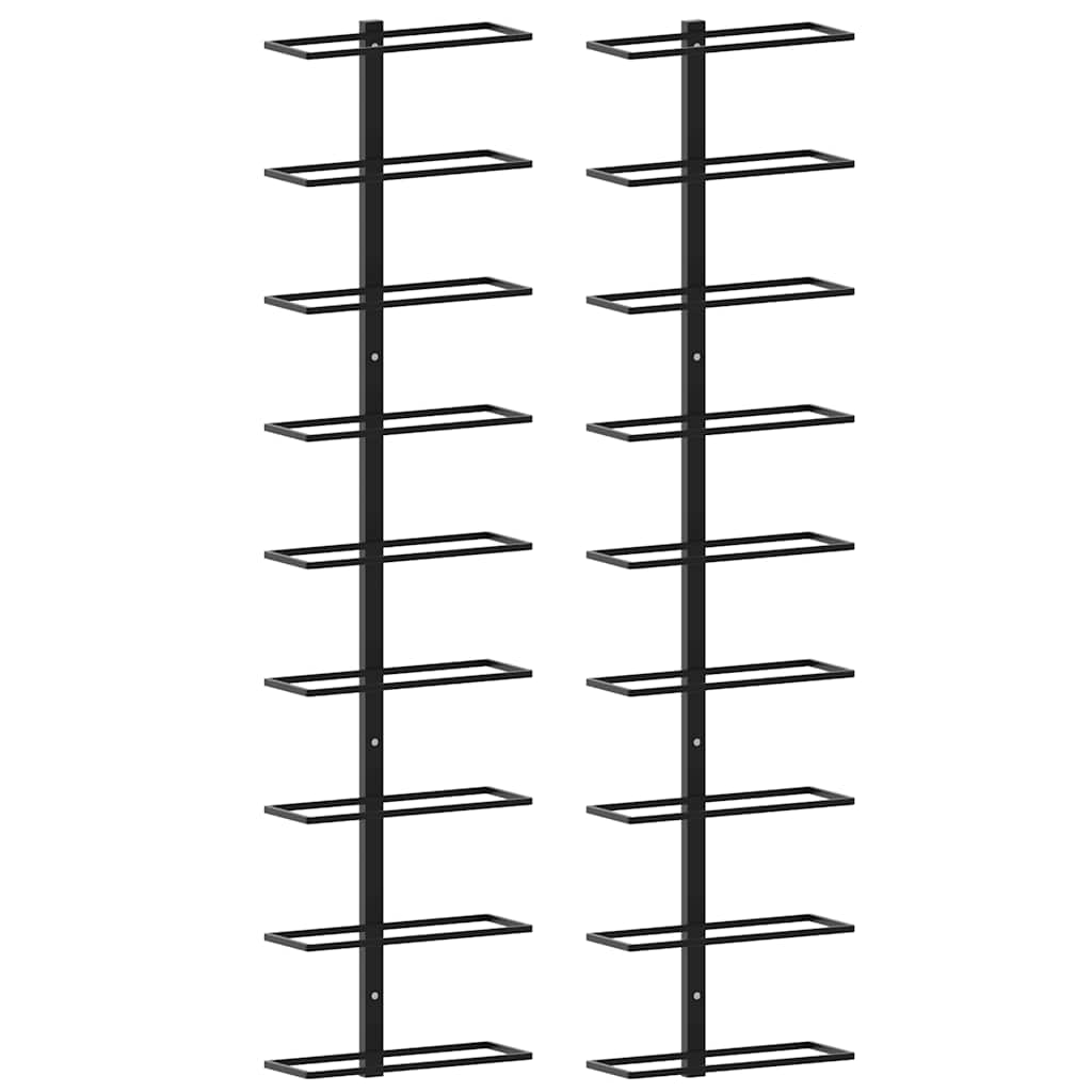 Veggmonterte vinstativer for 18 flasker 2 stk svart jern
