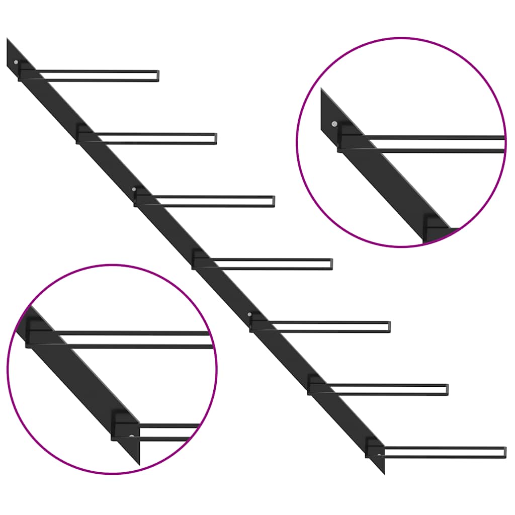 Veggmontert vinstativ for 7 flasker svart metall vidaXL