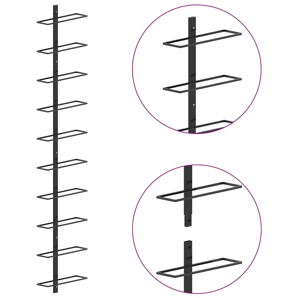 Veggmontert vinstativ for 10 flasker svart metall