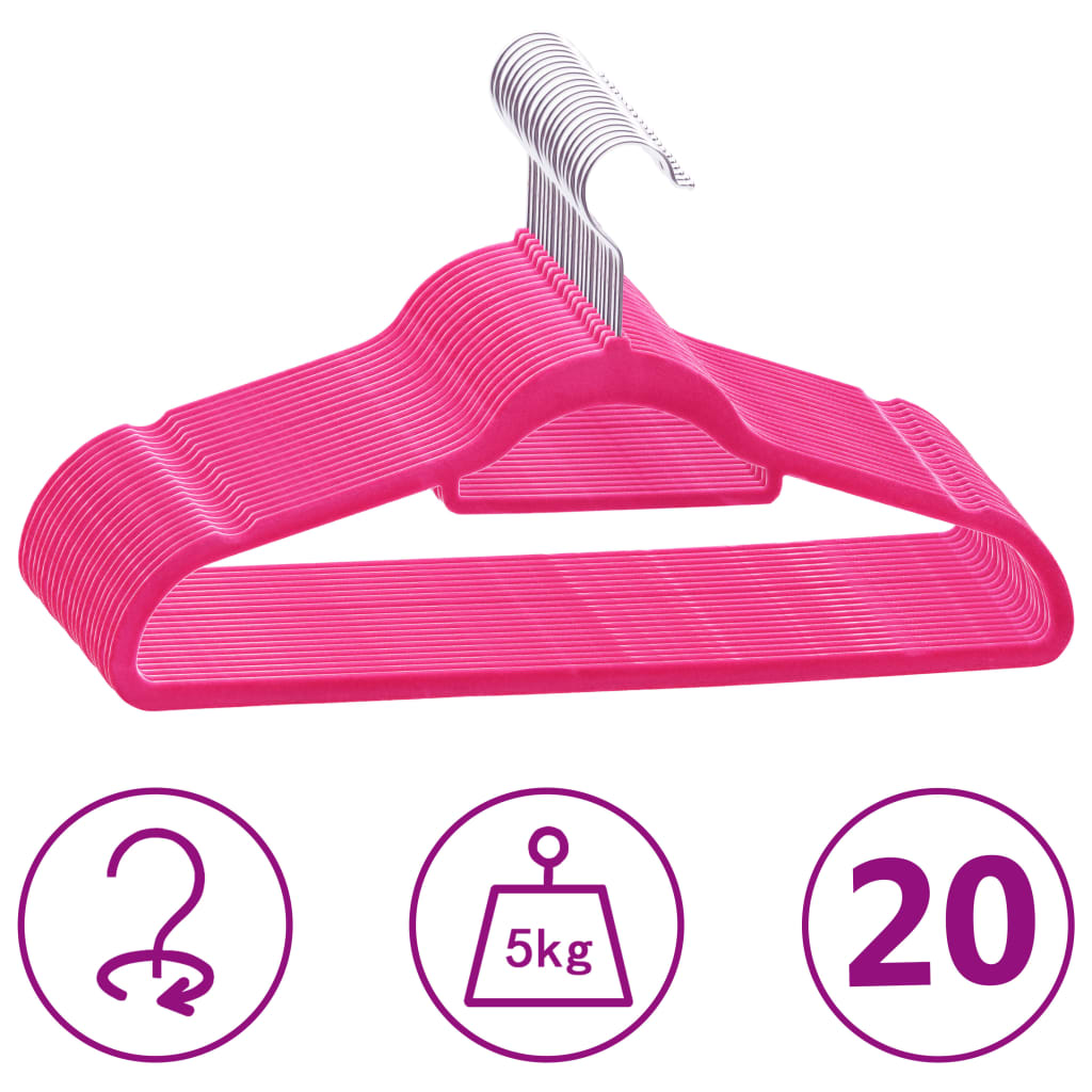 Kleshengere 20 stk sklisikker rosa fløyel