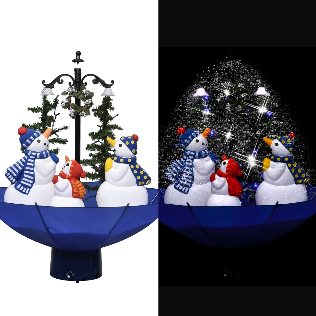 Kunstig juletre med snø og paraplyfot blå 75 cm PVC