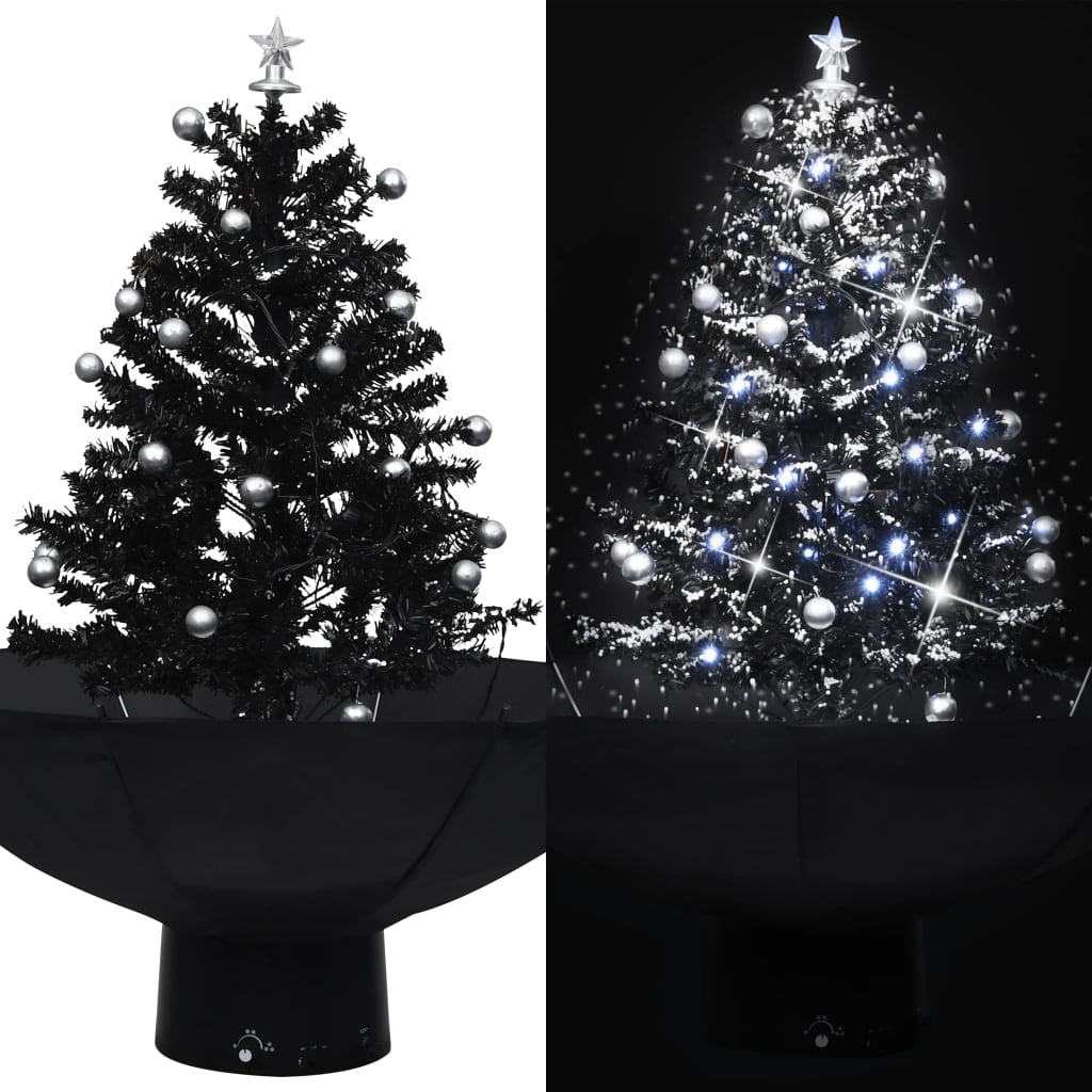 Kunstig juletre med snø og paraplyfot svart 75 cm PVC