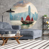 WallArt Tapetsirkel Skyline with Junk Boat 142,5 cm