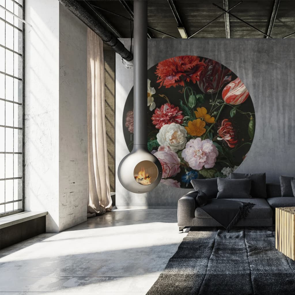 WallArt Tapetsirkel Golden Age Flowers 190 cm