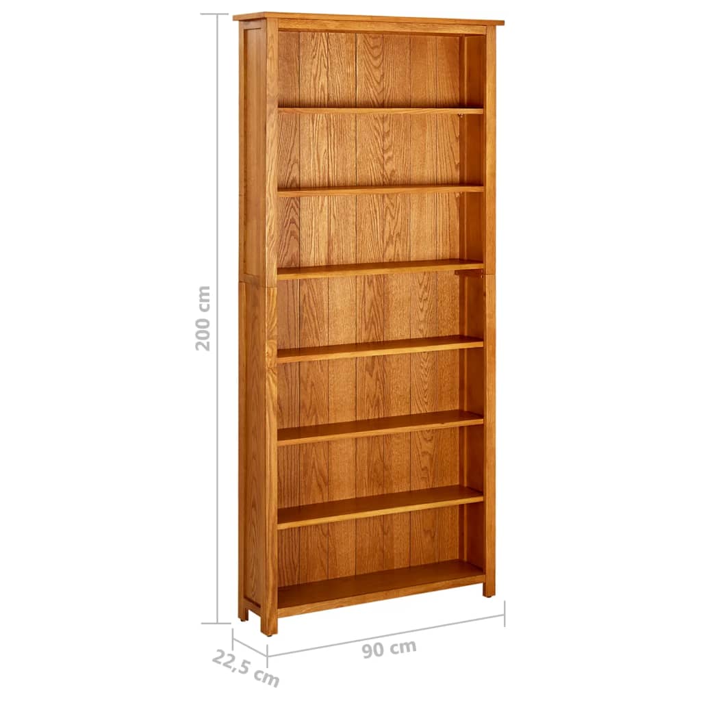 Bokhylle 7 etasjer 90x22,5x200 cm heltre eik