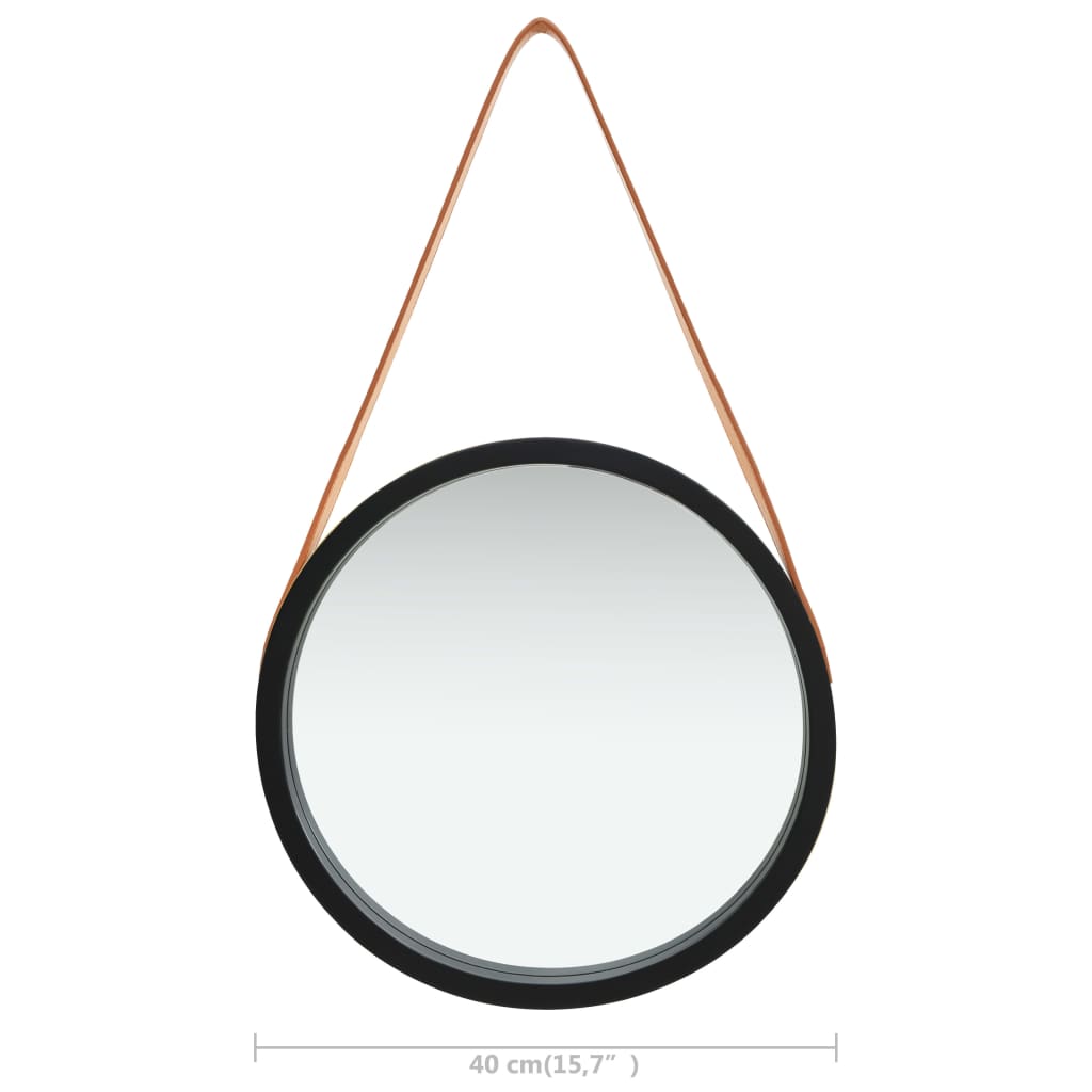 Veggspeil med stropp 40 cm svart