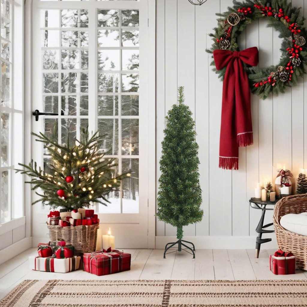 Slankt kunstig juletre med stativ grønn 150 cm PVC vidaXL