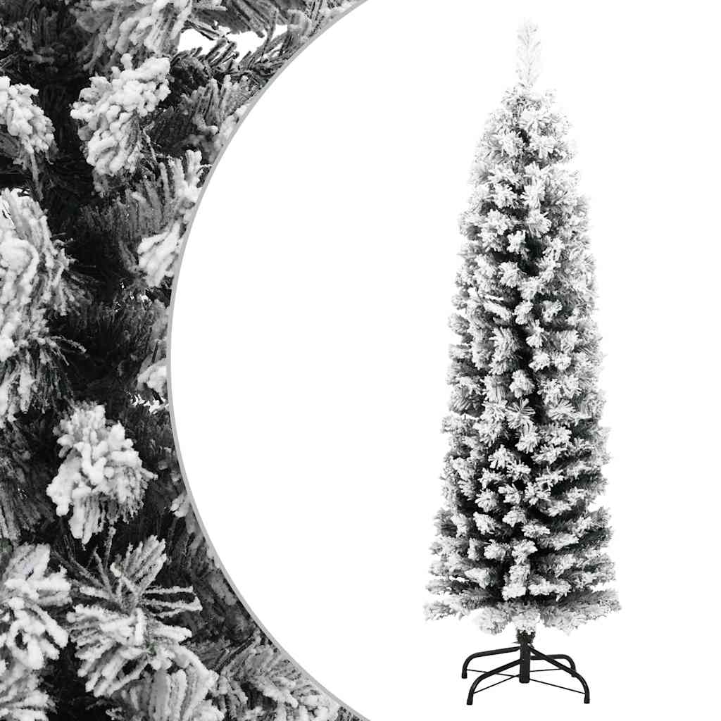Slankt kunstig juletre med flokket snø grønn 150 cm PVC