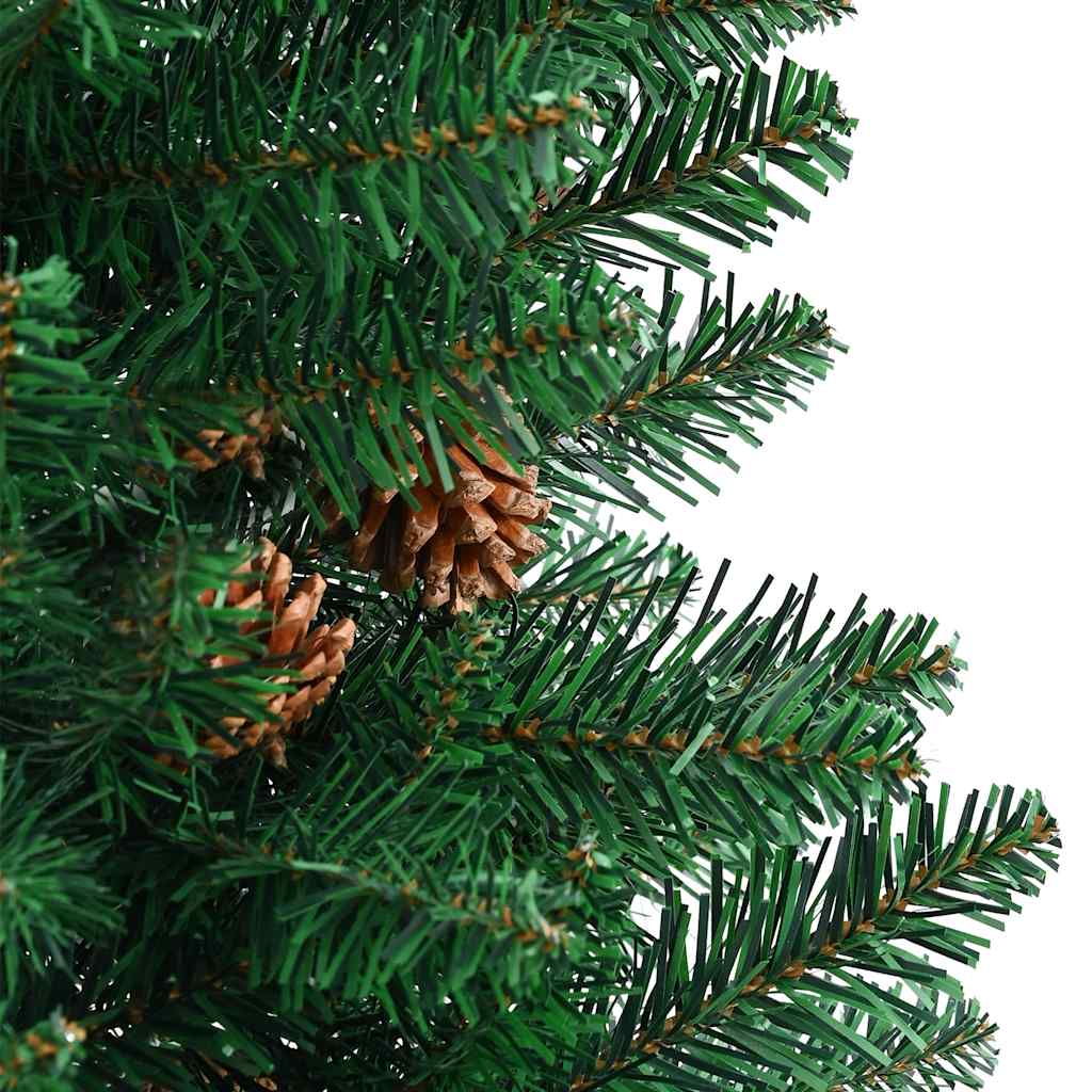 Slankt juletre med ekte tre og furukongler grønn 210 cm PVC