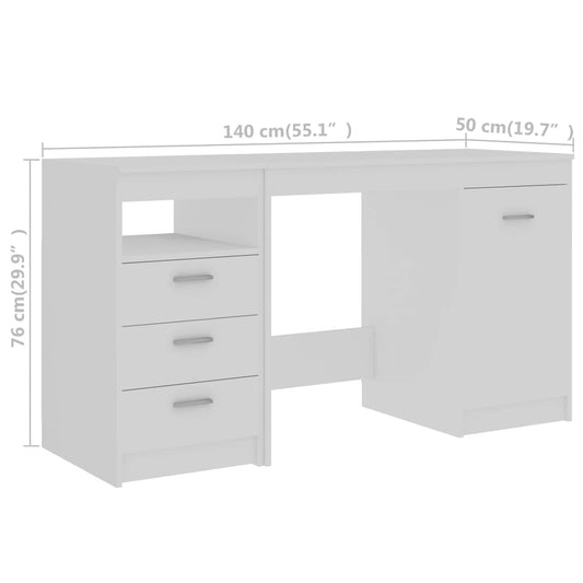 Skrivebord hvit 140x50x76 cm konstruert tre