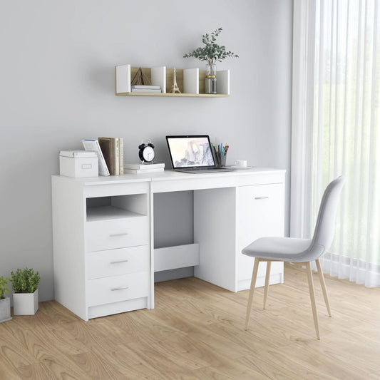 Skrivebord hvit 140x50x76 cm konstruert tre