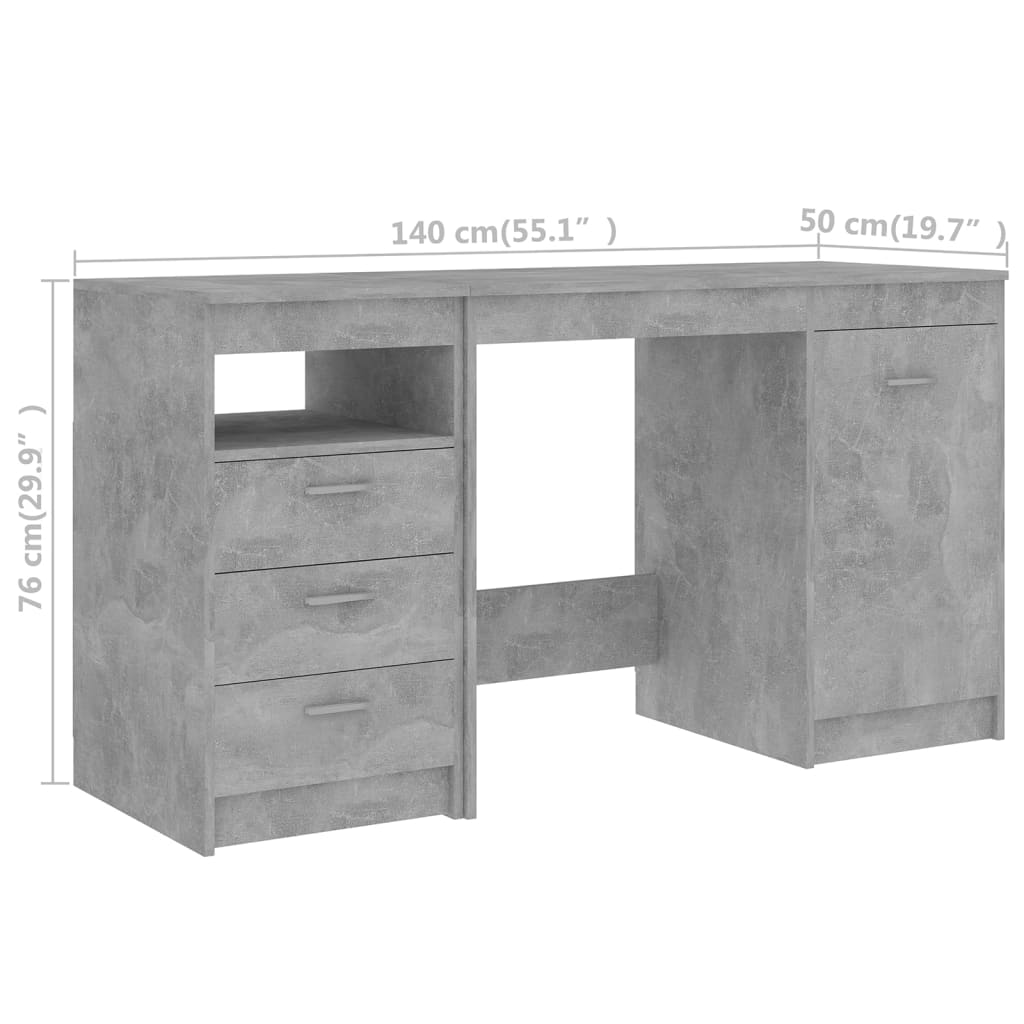 Skrivebord betonggrå 140x50x76 cm konstruert tre