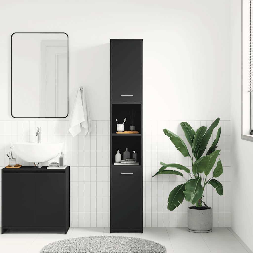 Baderomsskap svart 30x30x183,5 cm konstruert tre