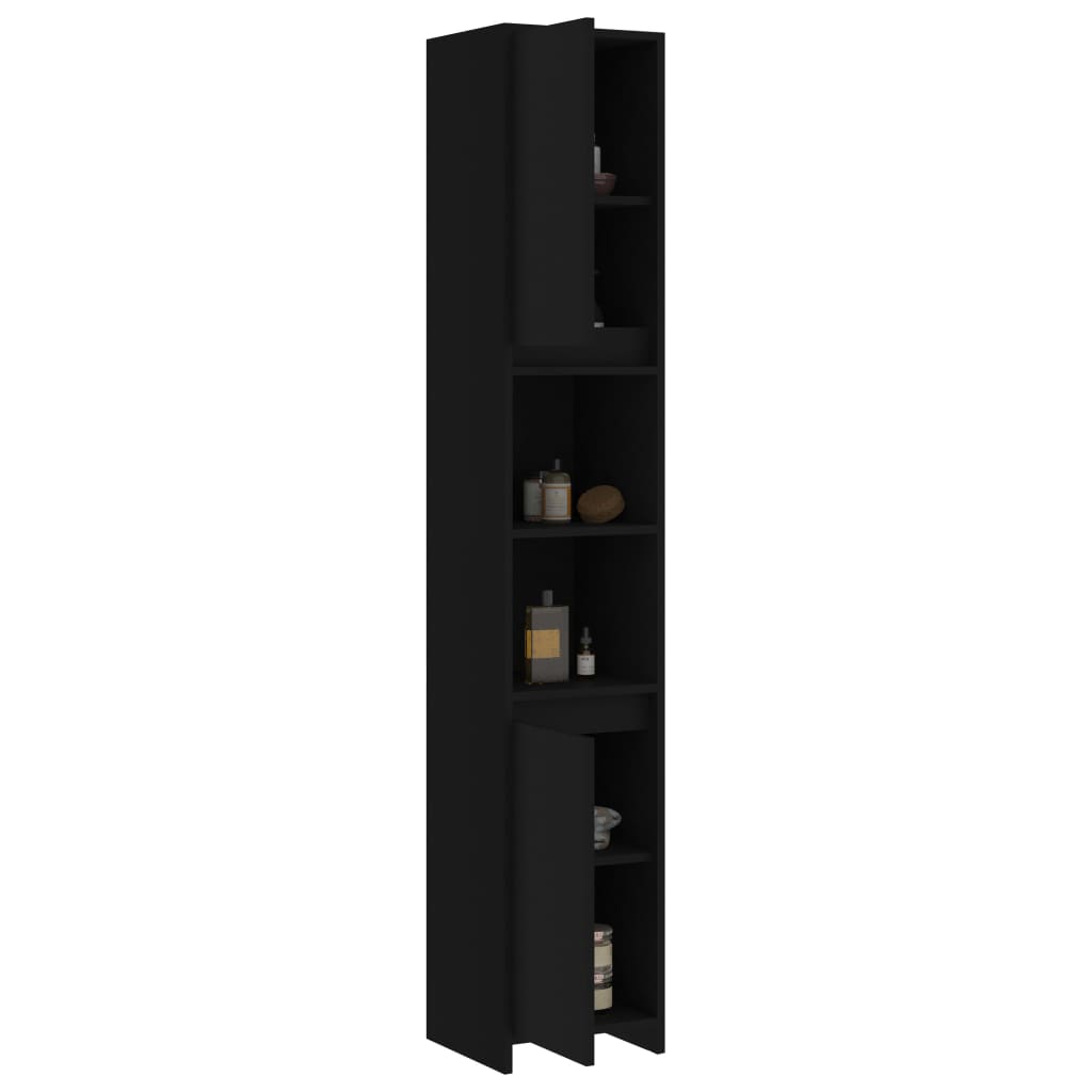 Baderomsskap svart 30x30x183,5 cm konstruert tre