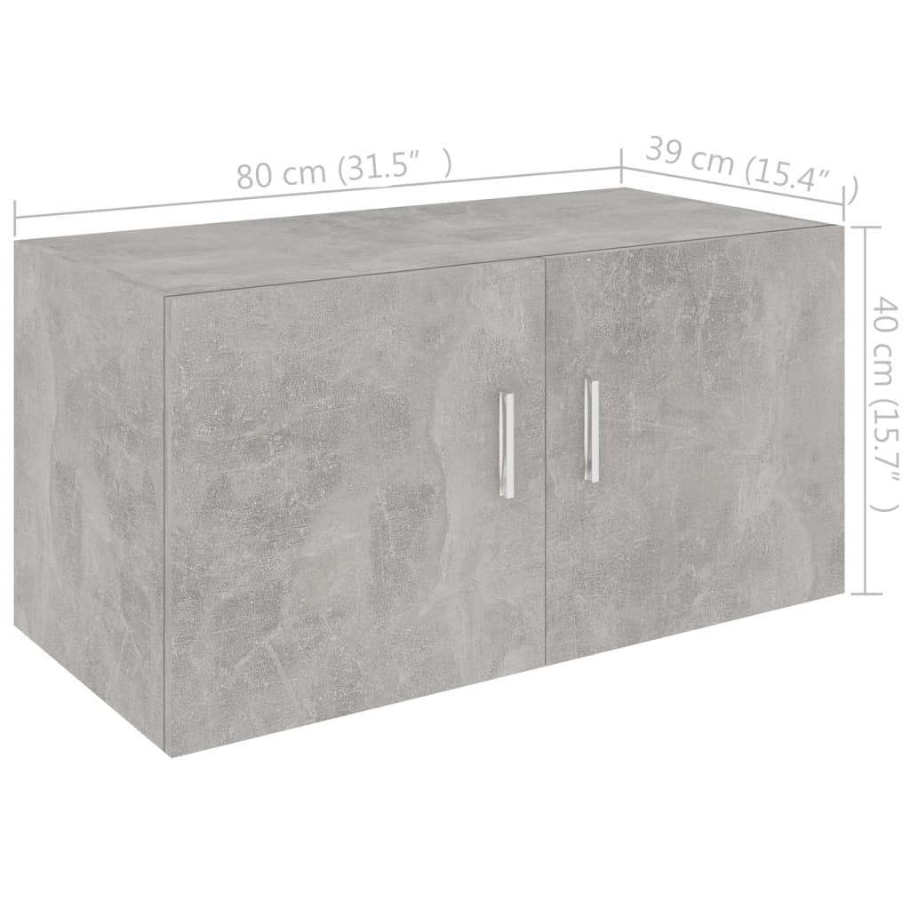 Veggmontert skap betonggrå 80x39x40 cm konstruert tre