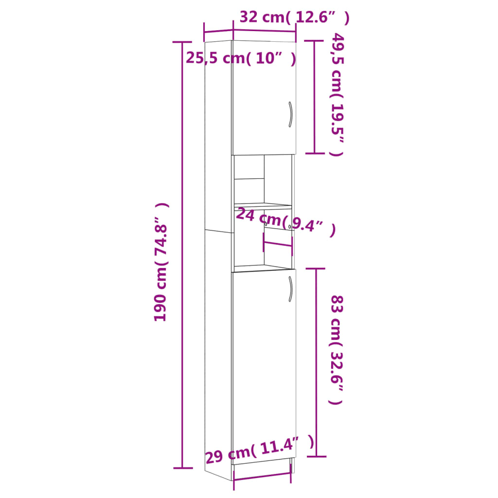 Baderomsskap hvit 32x25,5x190 cm sponplate