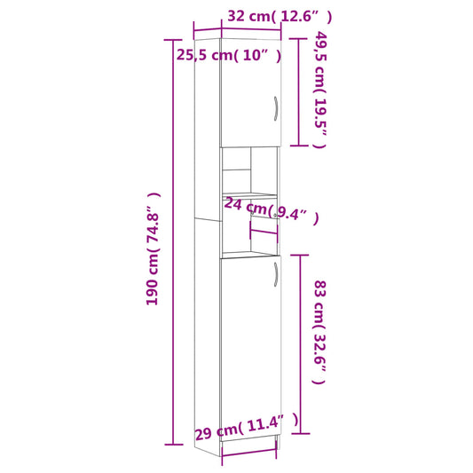 Baderomsskap hvit 32x25,5x190 cm konstruert tre